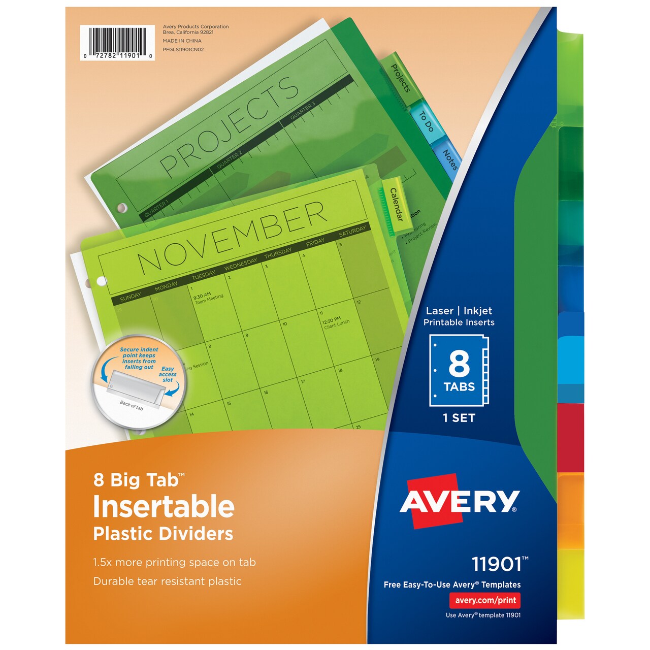 Avery Dividers for 3 Ring Binders, 8-Tab Binder Dividers, Plastic Binder Dividers, Insertable Big Tab, Multicolor, 1 Set (11901) - 24 Pack